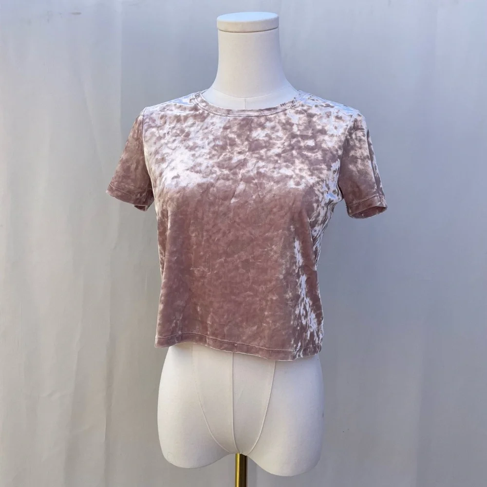 Aeropostale Crushed Velvet‎ Crop Tee - Dusty Rose / Mauve - Size XS